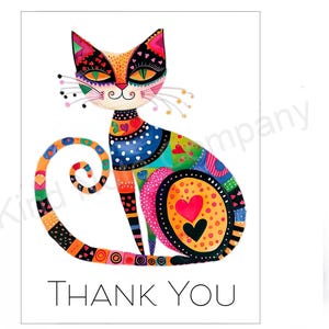 DIY Thank You note card, colorful cat, printable card, blank inside