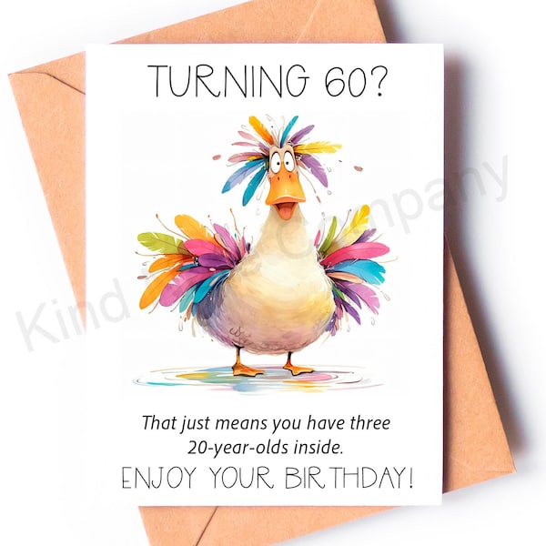 Funny 60th Birthday Card: Colorful Duck Design