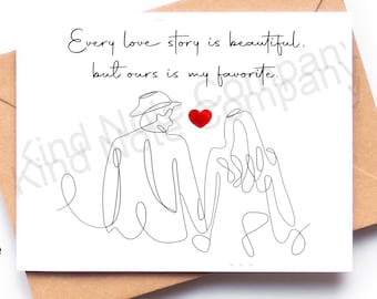 Love Story Anniversary or Valentine Notecard: Blank Inside with Kraft Envelope