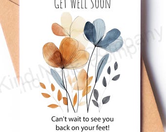 Floral Get Well Soon Notecard: Blank Inside with Kraft Envelope