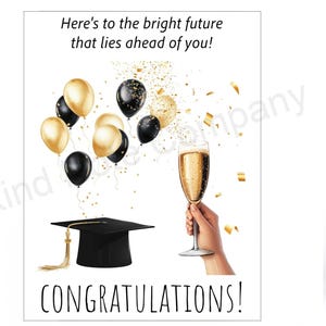 Tarjeta de graduación DIY, felicitaciones, aquí está para ti, tarjeta imprimible, interior en blanco