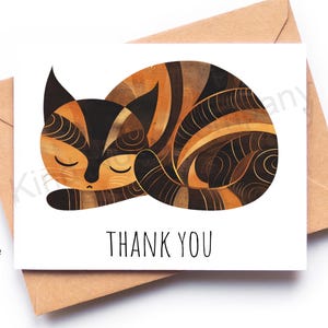 Sleeping cat thank you card, show of appreciation, blank inside