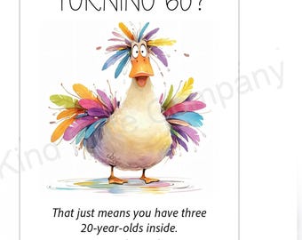 DIGITAL 60th Birthday note card, humor, printable card, blank inside