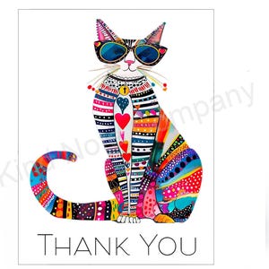 DIY Thank You note card, colorful cat, printable card, blank inside