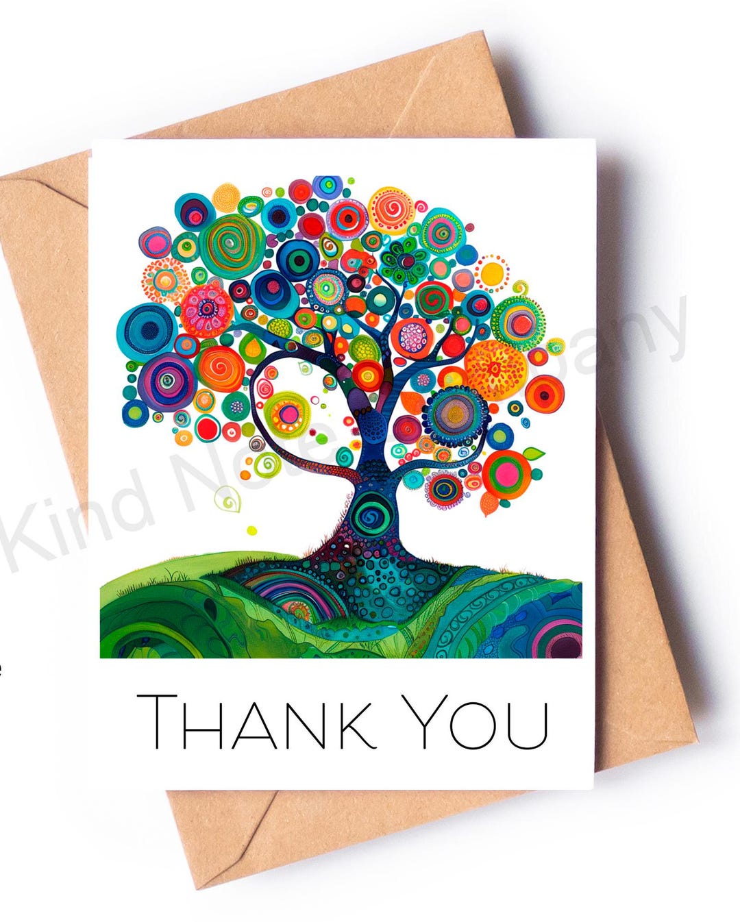 Thank You Card With Colorful Tree Art, Show of Appreciation, Blank ...