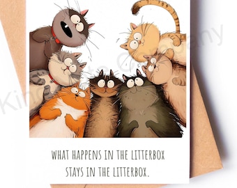 Funny Cat Notecard: litterbox humor, printable card (PDF PNG)