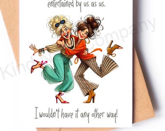 A light-hearted friendship note card for a good friend, blank inside, with envelope