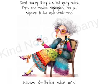 DIGITAL Funny Grey Hair Birthday Card For Friend (Digital Download)