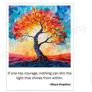 Cartão de incentivo faça você mesmo, citação de Maya Angelou, cartão de árvore colorido, cartão para impressão, interior em branco