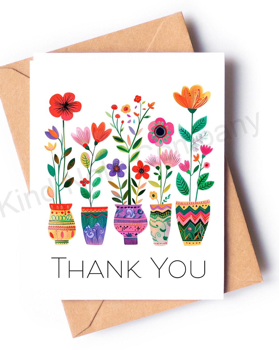 Thank You Card With Colorful Flower Pots, Show of Appreciation, Blank ...