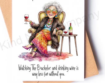 Get better card,  funny get better soon, watching The Bachelor, blank inside with envelope.