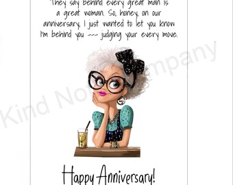 DIGITAL Anniversary card, funny card about the great woman behind the great man (Digital Download)