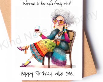 Funny Happy Birthday Card about grey hair, with envelope, Blank Inside