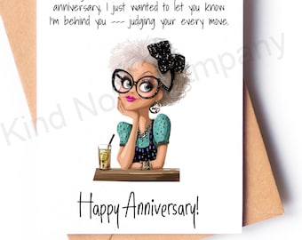 Anniversary card, funny card about the great woman behind the great man , blank inside, with envelope