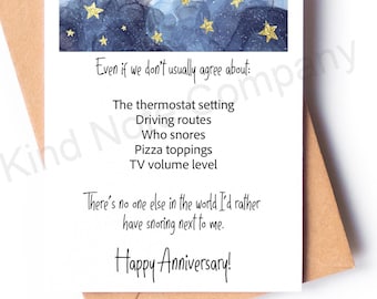 Anniversary card, funny card about the snoring , blank inside, with envelope