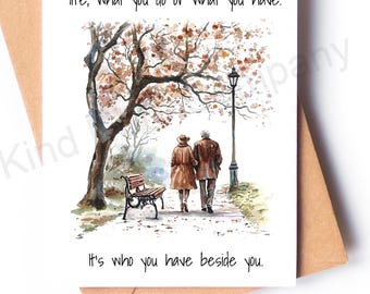 Anniversary love note card, it's who you have beside you, blank inside, with envelope