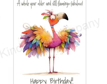 Funny Birthday Note Card with Flamingo: Printable A2 Greeting Card (PDF/PNG)