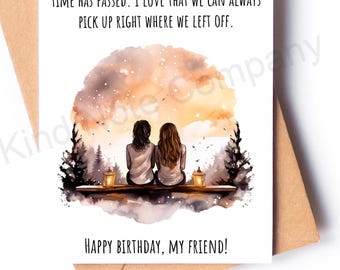 Heartfelt Happy Birthday Card for an old friend,  best friend,  with envelope, Blank Inside