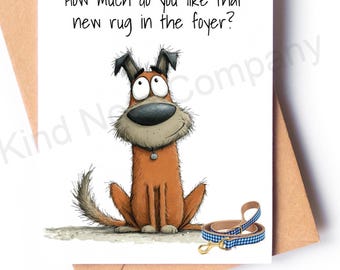 Funny Dog Note Card: Impatient dog with leash' -  blank inside, Kraft Envelope