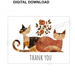 DIY Thank You note card, cats and flowers, printable card, blank inside
