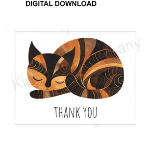 DIY Thank You note card, sleeping cat, printable card, blank inside