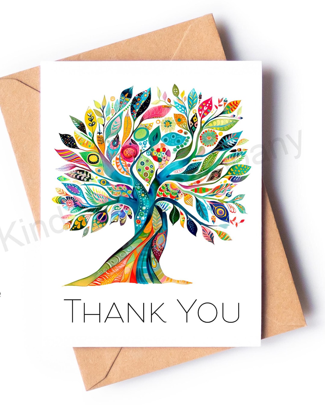 Thank You Card With Colorful Tree Art, Show of Appreciation, Blank ...