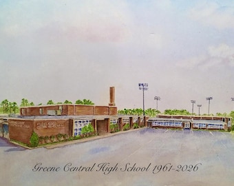 Impresión giclée de una acuarela original de la escuela secundaria Greene Central