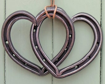 Steel Anniversary, 11th Anniversary, Entwined Horseshoe Hearts, Blacksmith Forged.