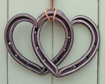 6th Anniversary Gift. Entwined Horseshoe Hearts. Wrought in Iron. Blacksmith Forged. Anniversary Gift. Wedding Gift. Love Hearts. Horseshoes