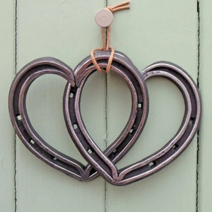 6th Anniversary Gift. Entwined Horseshoe Hearts. Wrought in Iron. Blacksmith Forged. Anniversary Gift. Wedding Gift. Love Hearts. Horseshoes image 1