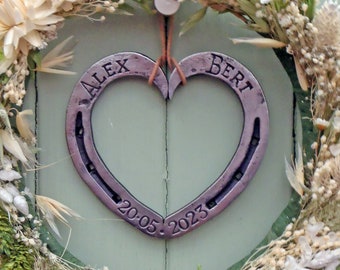 Wedding Gift, Personalised, Horseshoe heart,  Blacksmith Forged, Iron, Bridal Gift,  Approx. 4.25", 10.5 cm