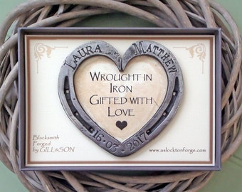 6th Iron Anniversary Gift. Horseshoe Heart. 4.25". Gift packaged. 11th Steel Anniversary Gift. Blacksmith Forged. Personalised. Gift Boxed.