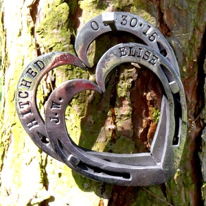 Horseshoe Hearts Keepsakes: Blacksmith made & Personalised with Names, and Dates iron / steel anniversary gift. presentation gift boxed. 11 image 9