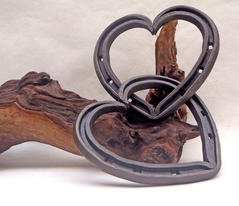 6th Anniversary Gift. Entwined Horseshoe Hearts. Wrought in Iron. Blacksmith Forged. Anniversary Gift. Wedding Gift. Love Hearts. Horseshoes image 4