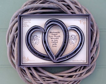 6th Iron Anniversary Gift. Presentation Boxed. Entwined Horseshoe Hearts. Wrought in Iron. Blacksmith Forged. Wedding Gift. Love Hearts.