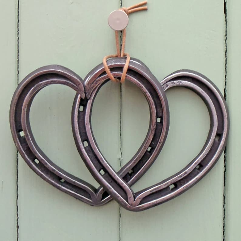 6th Anniversary Gift. Entwined Horseshoe Hearts. Wrought in Iron. Blacksmith Forged. Anniversary Gift. Wedding Gift. Love Hearts. Horseshoes image 1