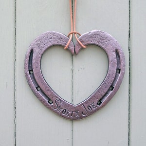 Memorial Heart Shaped Horseshoe, Blacksmith Forged, personalized, complete with two horseshoe nails for mounting and in a presentation box