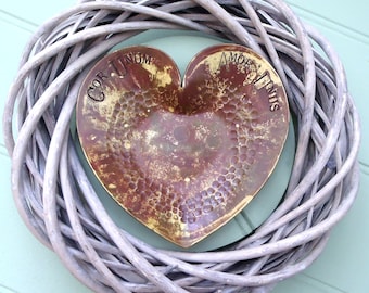 8th Bronze Anniversary Gift. Heart-shaped Ring Dish. Bronzed Finish. Forged from Brass Plate. One Heart, One Love. Ring Dish. Candle Holder
