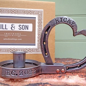 11th Steel Anniversary Gift. Personalised. Horseshoe Heart Candle Holder. Blacksmith Forged. Mild Steel. Gift for Her. Gift for Him. image 3