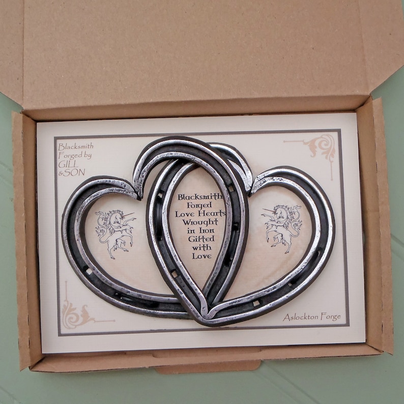 6th Anniversary Gift. Entwined Horseshoe Hearts. Wrought in Iron. Blacksmith Forged. Anniversary Gift. Wedding Gift. Love Hearts. Horseshoes image 6