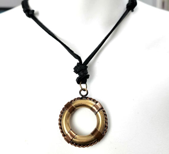 Solid Brass Life Preserver Necklace, Nautical Pen… - image 4