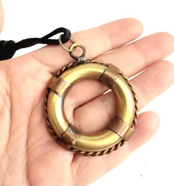Solid Brass Life Preserver Necklace, Nautical Pen… - image 11