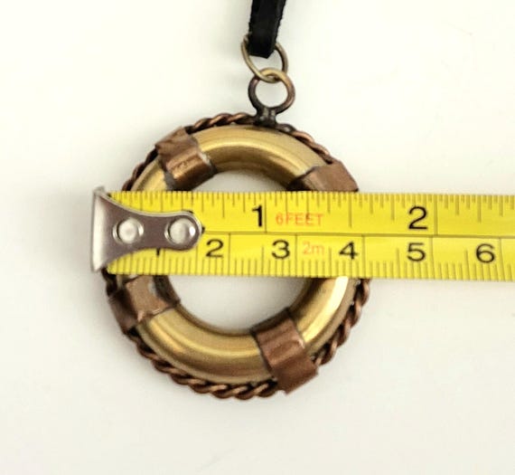 Solid Brass Life Preserver Necklace, Nautical Pen… - image 13