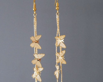 3D butterfly tassel earrings-3" length, 18K Gold plated tassel earrings