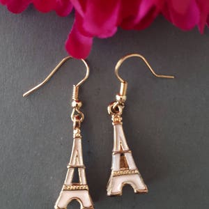 3D Enamel pink Eiffel tower Charm dangling hooks earrings-more colors