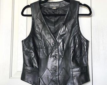 Vintage Schwarze Lederweste, Boutique of Leathers, Damengröße M