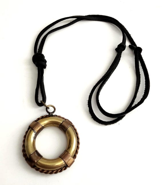 Solid Brass Life Preserver Necklace, Nautical Pen… - image 7