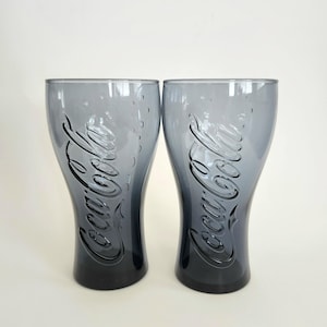 Set of 2pcs Vintage Gray Blue Glass Coca-Cola Drinking Cups, Pop Coca-Cola Drinkware