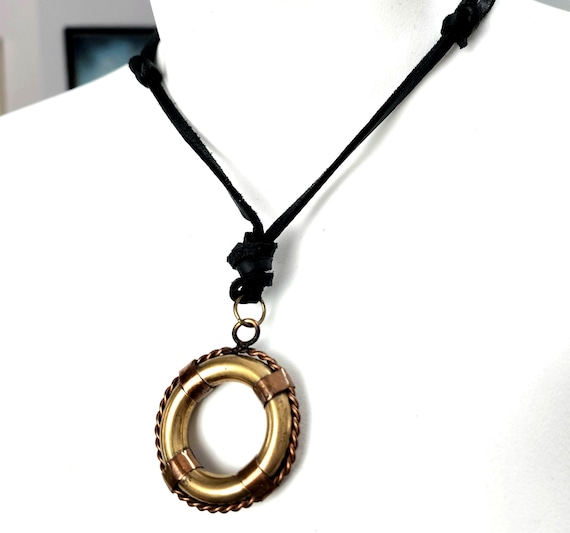 Solid Brass Life Preserver Necklace, Nautical Pen… - image 6