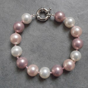 8&quot; length White & Pink Pearls Bracelet -12mm Seashell Pearls handmade knotted bracelet